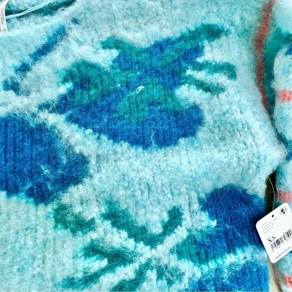 NWT Free People Lily Mixed Print Cropped Sweater, Sky Blue, Size XS - Picture 8 of 11